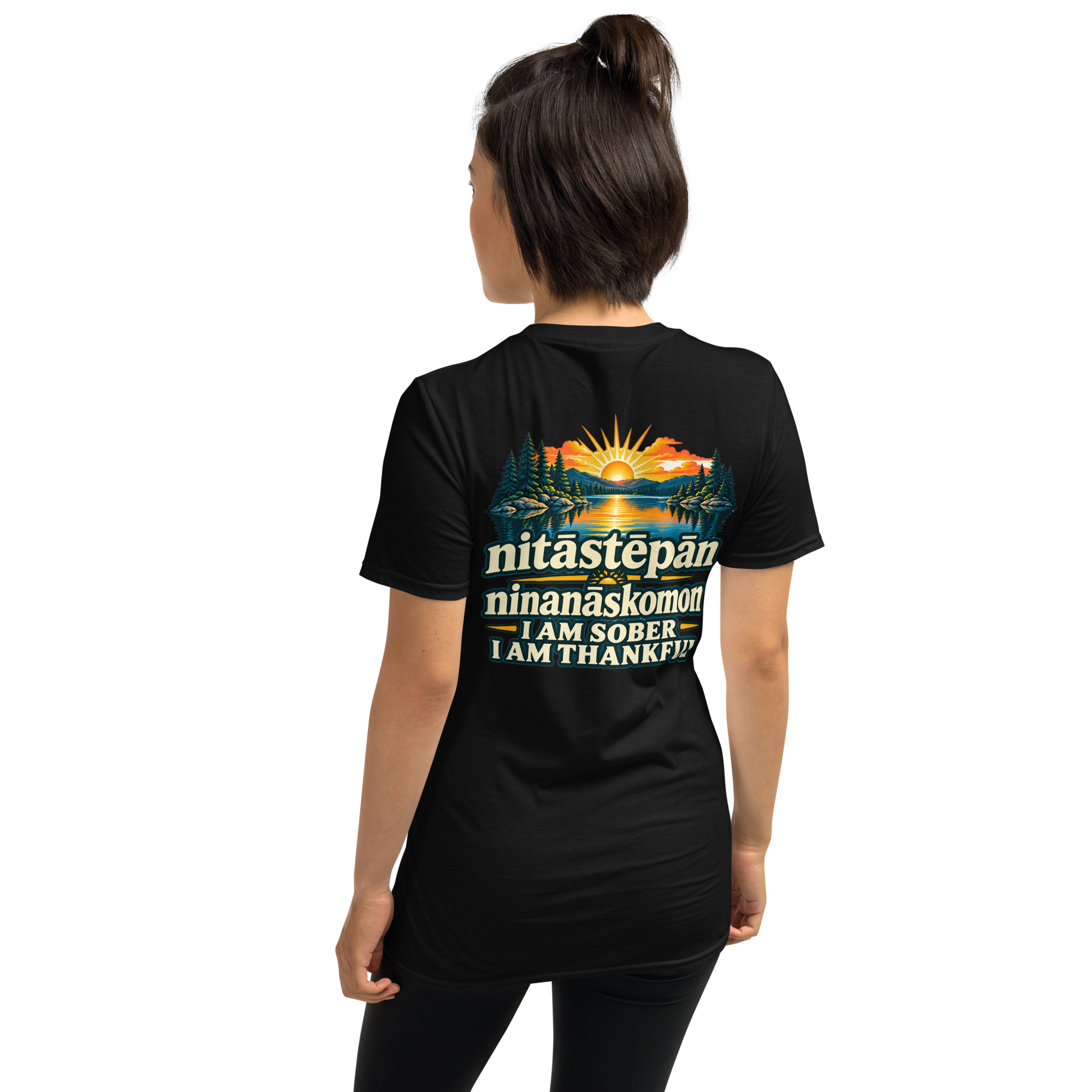 nitāstēpān ninanāskomon — Sober & Thankful | Plains Cree T-Shirt - Image 3